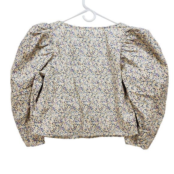 Levi's Floral Cropped Top Women's Size S Beige Square Neck Puff Sleeves - Picture 2 of 11